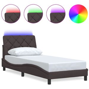 vidaXL Bedframe met LED zonder matras 90x200 cm stof donkerbruin