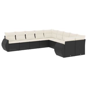 vidaXL 10-delige Loungeset met kussens poly rattan zwart