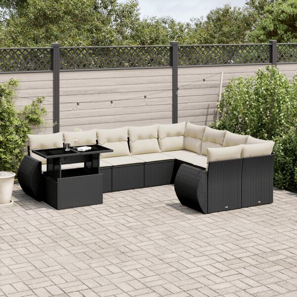vidaXL 10-delige Loungeset met kussens poly rattan zwart