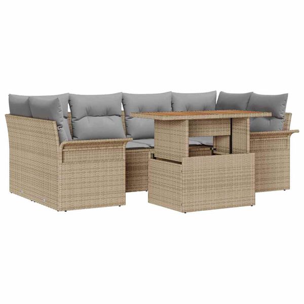 vidaXL Tuin Sofa Set met opslag 7 pcs Beige Poly riet