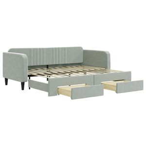 vidaXL Slaapbank onderschuifbed en lades 90x200 cm fluweel lichtgrijs
