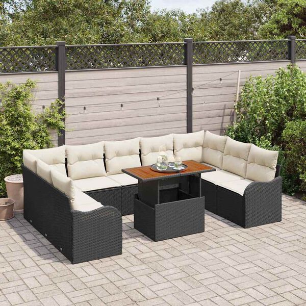 vidaXL Tuin Sofa Set met kussen 10 pcs Zwart en cr&egrave;me