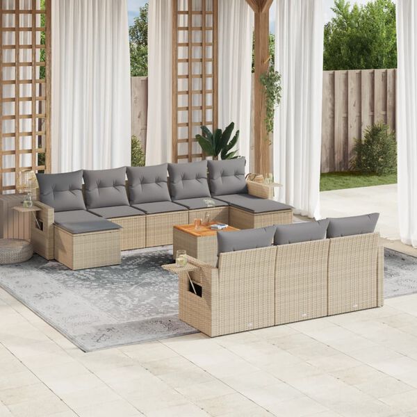 vidaXL 11-delige Tuinset met kussens poly rattan beige