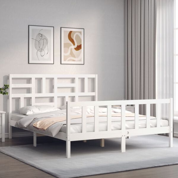 vidaXL Bedframe zonder matras massief grenenhout wit 160x200 cm