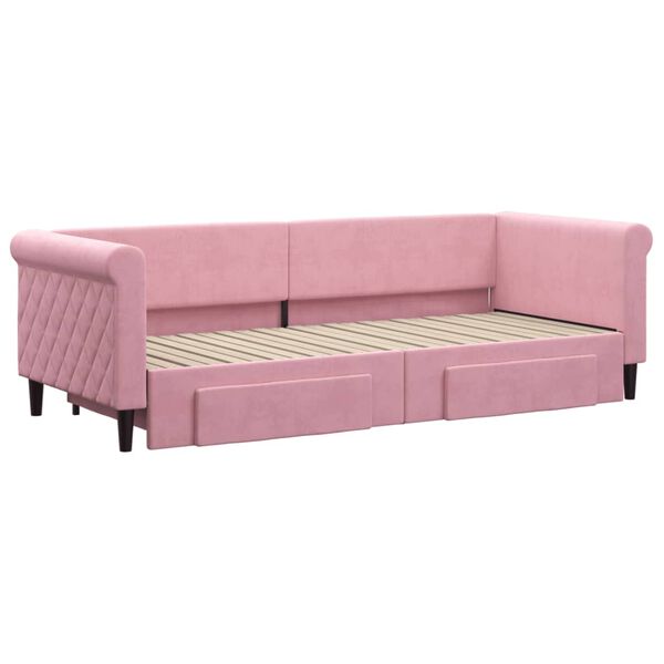 vidaXL Slaapbank met onderschuifbed en lades 80x200 cm fluweel roze