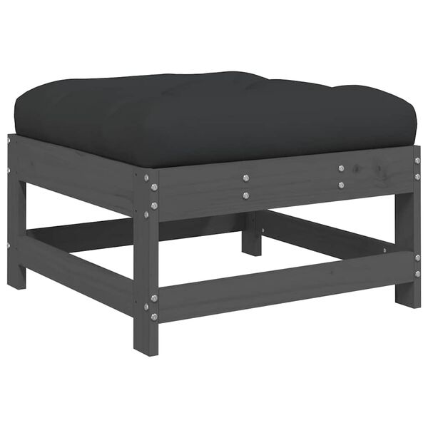vidaXL Tuinvoetenbank met kussen massief grenenhout grijs