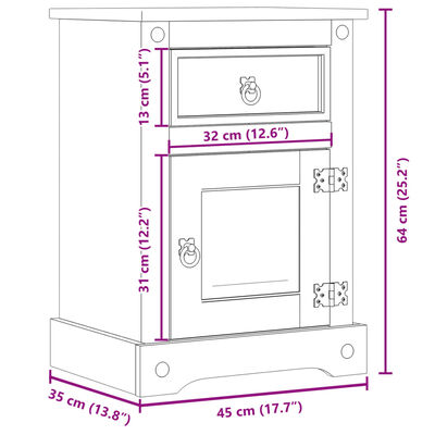 vidaXL Nachtkastje Corona 45x35x64 cm massief grenenhout