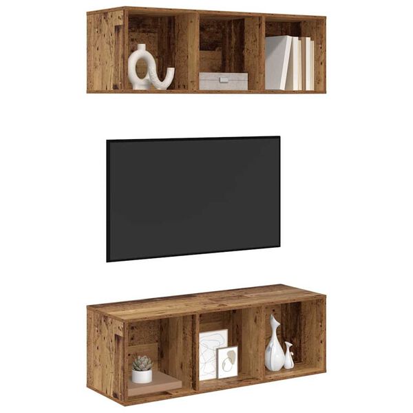 vidaXL Tv-meubelset 2 pcs Oud Hout 37 x 37 x 107 cm Bewerkt hout