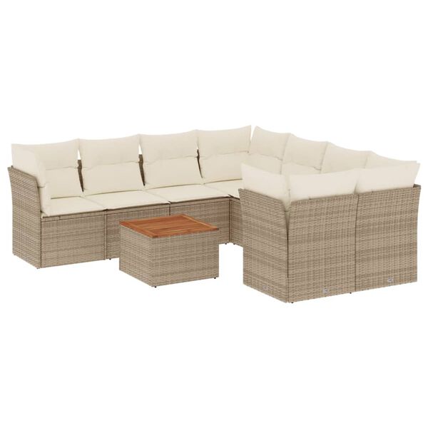 vidaXL 9-delige Loungeset met kussens poly rattan beige