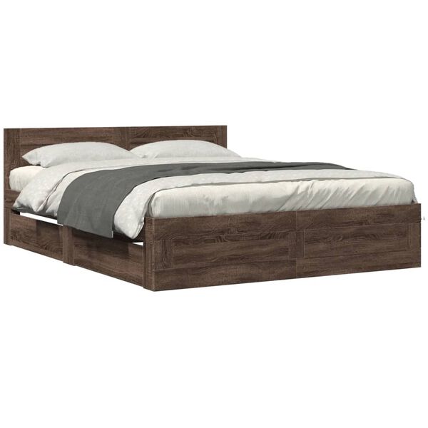 vidaXL Bedframe met hoofdeinde bewerkt hout bruineikenkleur 160x200 cm