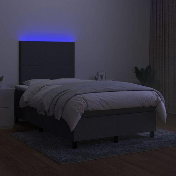 vidaXL Boxspring met matras en LED stof donkergrijs 120x200 cm