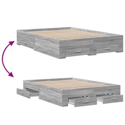 vidaXL Bedframe met lades bewerkt hout grijs sonoma eiken 120x200 cm