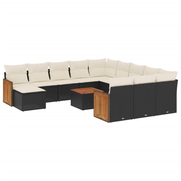 vidaXL 13-delige Loungeset met kussens poly rattan zwart