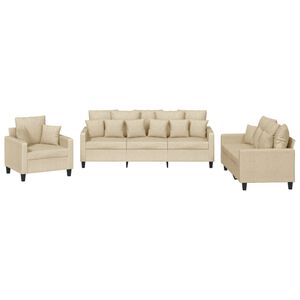vidaXL 3-delige Loungeset met kussens stof cr&egrave;mekleurig