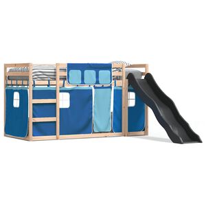 vidaXL Stapelbed met glijbaan en gordijnen blauw 80x200 cm