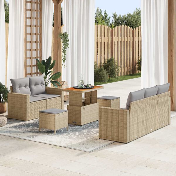 vidaXL Tuin Sofa Set met kussen 8 pcs Beige en Licht Grijs poly rattan