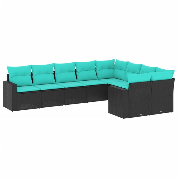 vidaXL 9-delige Loungeset met kussens poly rattan zwart
