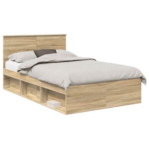 vidaXL Bedframe met hoofdeinde Sonoma Eiken 135 x 190 cm Bewerkt hout