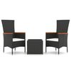vidaXL 3-delige Loungeset poly rattan en staal zwart