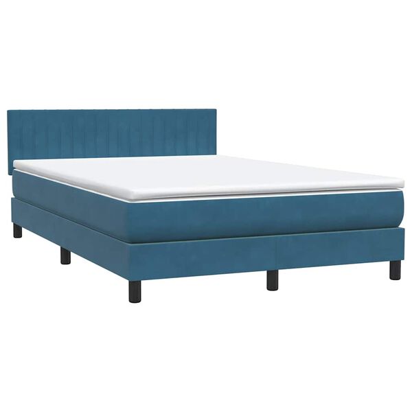 vidaXL Boxspring met matras fluweel donkerblauw 140x210 cm