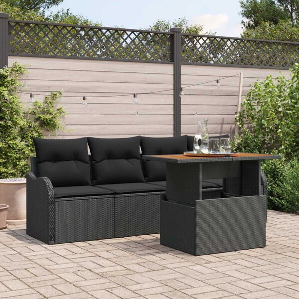 vidaXL Tuinbankenset met kussen 5 pcs Zwart poly rattan