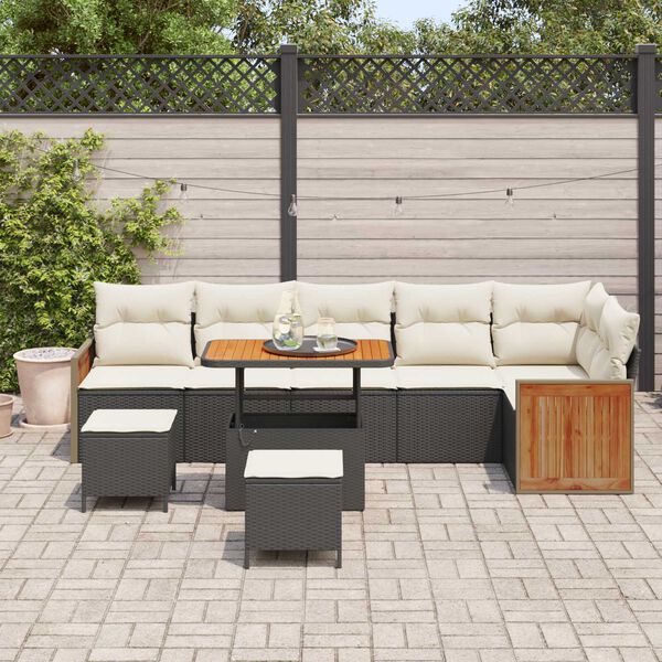 vidaXL Tuin Sofa Set 9 pcs Zwart en Cr&egrave;me poly rattan