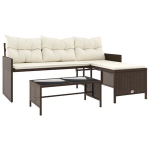 vidaXL Tuinbank met tafel en kussens L-vormig poly rattan bruin
