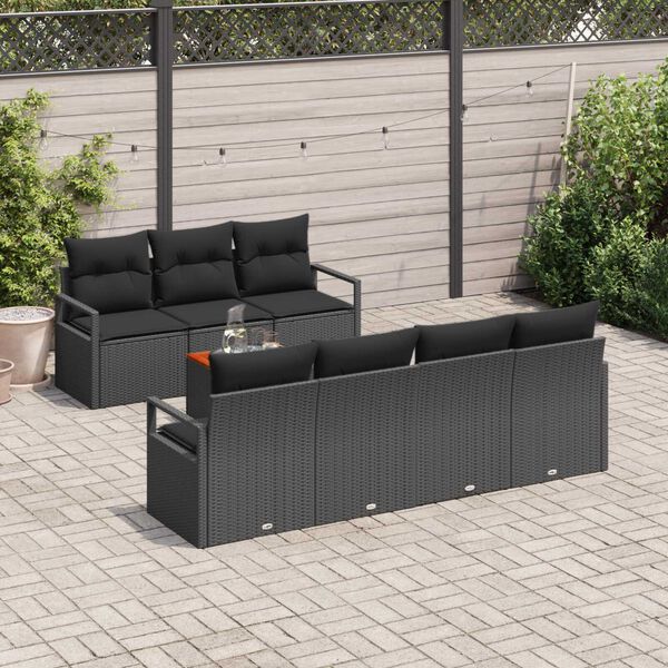 vidaXL Tuinbankenset met kussen 8 pcs Zwart poly rattan