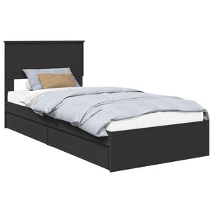 vidaXL Opslag bed met hoofdeinde Zwart 90 x 190 cm Bewerkt hout