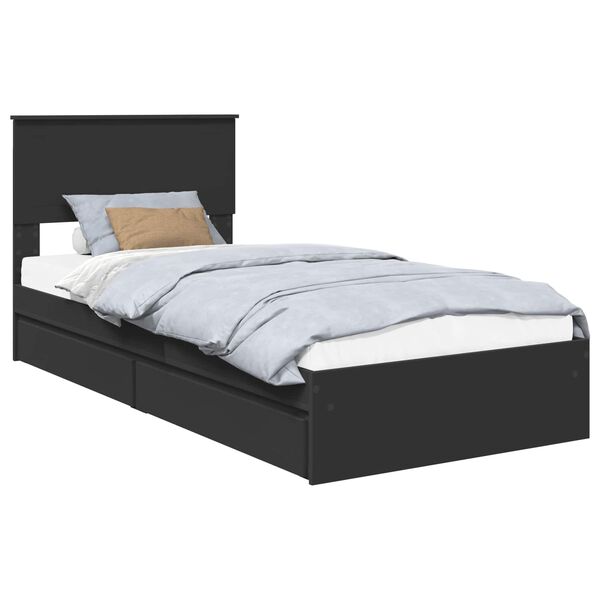 vidaXL Opslag bed met hoofdeinde Zwart 90 x 190 cm Bewerkt hout