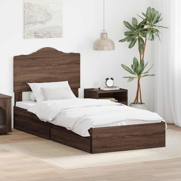 vidaXL Opslag bed met hoofdeinde Bruin Eiken 100 x 200 cm Bewerkt hout