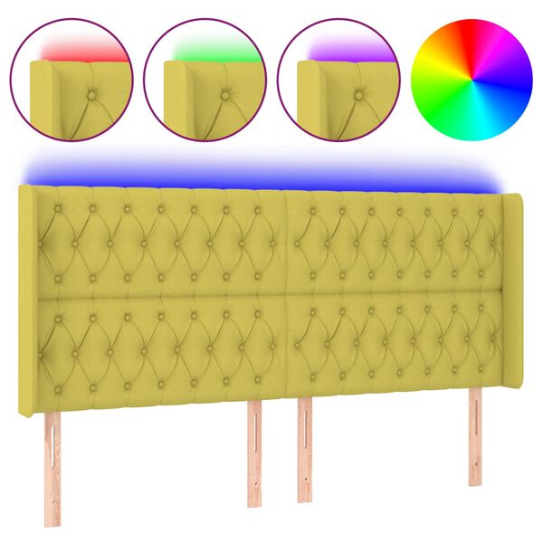 vidaXL Hoofdbord LED 183x16x118/128 cm stof groen