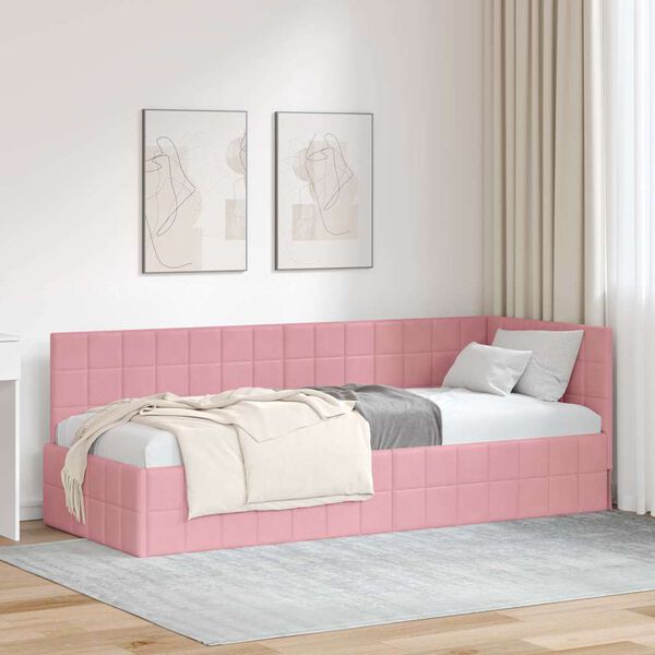vidaXL Hoekbedframe met hoofdeinde Roze 80 cm x 200 cm Fluweel