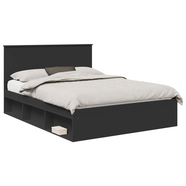 vidaXL Bedframe met hoofdeinde Zwart 150 x 200 cm Massief grenenhout