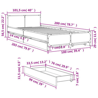 vidaXL Bedframe met lades bewerkt hout sonoma eikenkleurig 100x200 cm