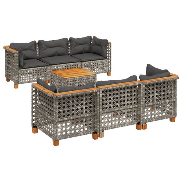 vidaXL 8-delige Loungeset met kussens poly rattan grijs