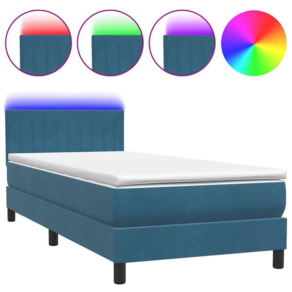 vidaXL Boxspring met matras en LED fluweel donkerblauw 90x220 cm