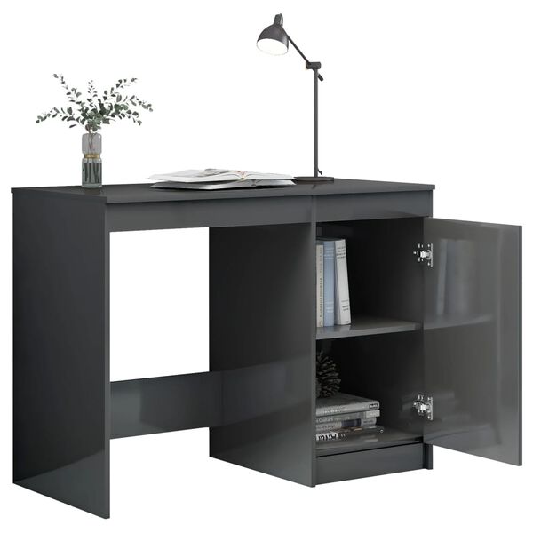 vidaXL Bureau 100x50x76 cm bewerkt hout hoogglans grijs
