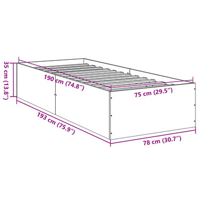 vidaXL Bedframe bewerkt hout gerookt eikenkleurig 75x190 cm