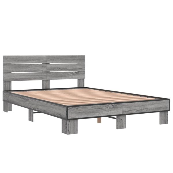 vidaXL Bedframe bewerkt hout metaal grijs sonoma eiken 140x200 cm