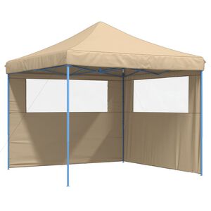 vidaXL Partytent inklapbaar pop-up met 2 zijwanden beige