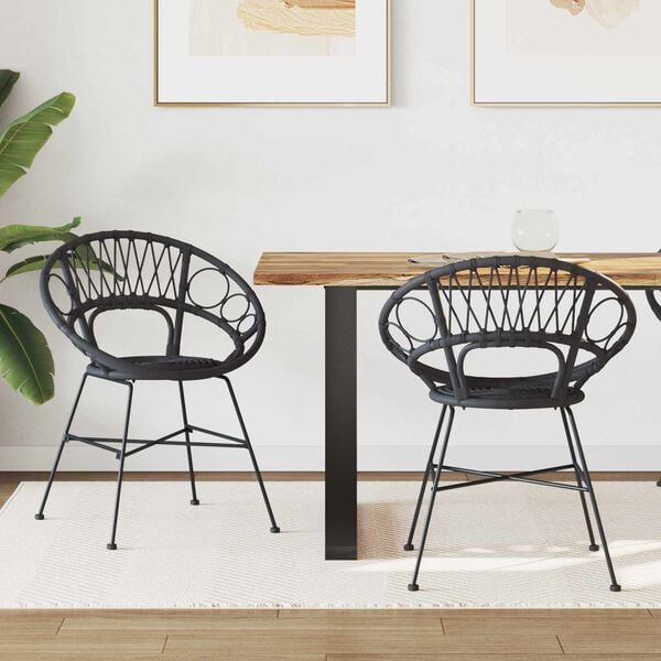 vidaXL Eetkamerstoel 2 pcs Zwart 65 x 55,5 x 81 cm Riet en IJzer