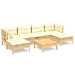 vidaXL 7-delige Loungeset met cr&egrave;mekleurige kussens grenenhout