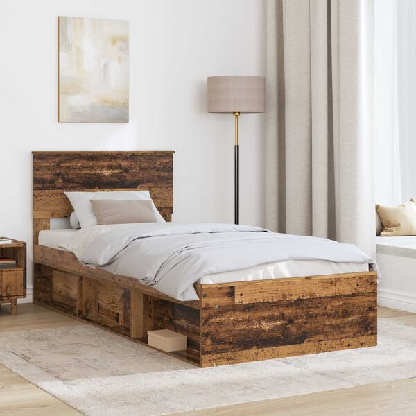 vidaXL Bedframe met hoofdeinde Oudhout 75 x 190 cm Bewerkt hout