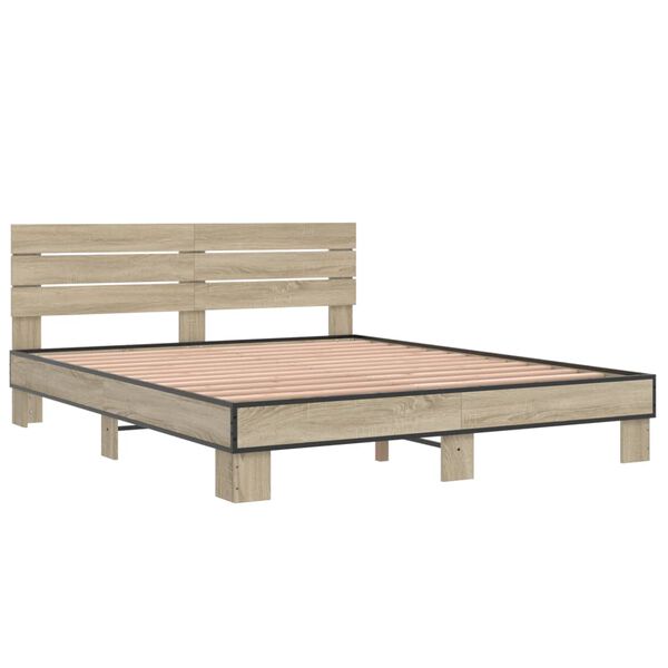 vidaXL Bedframe bewerkt hout metaal sonoma eikenkleurig 150x200 cm