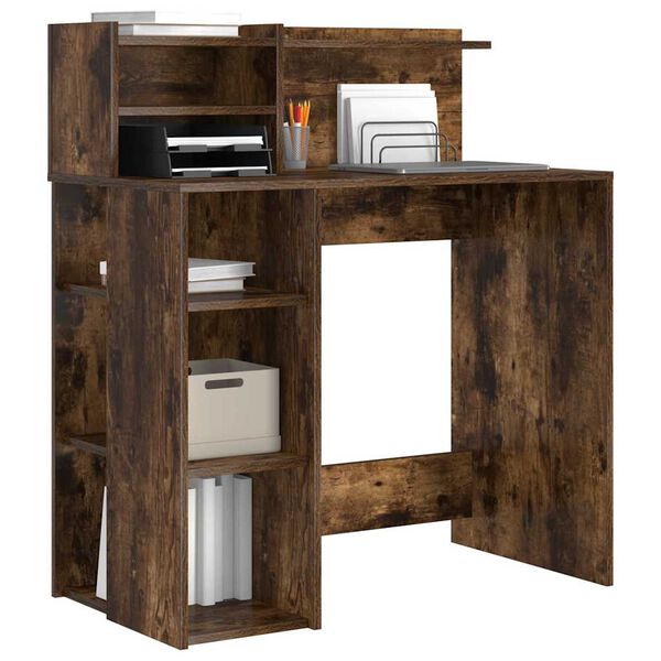 vidaXL Bureau met plank Gerookt eiken 90 x 48 x 101,5 cm Bewerkt hout