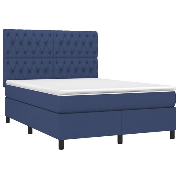 vidaXL Boxspring met matras en LED stof blauw 140x200 cm
