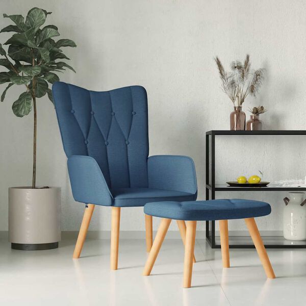 vidaXL Relaxstoel met voetenbank stof blauw