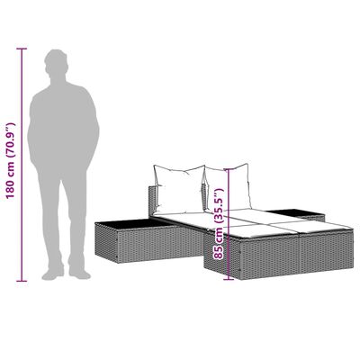 vidaXL Ligbed 2-persoons met kussens poly rattan bruin