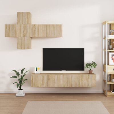 vidaXL 7-delige Tv-meubelset bewerkt hout sonoma eikenkleurig
